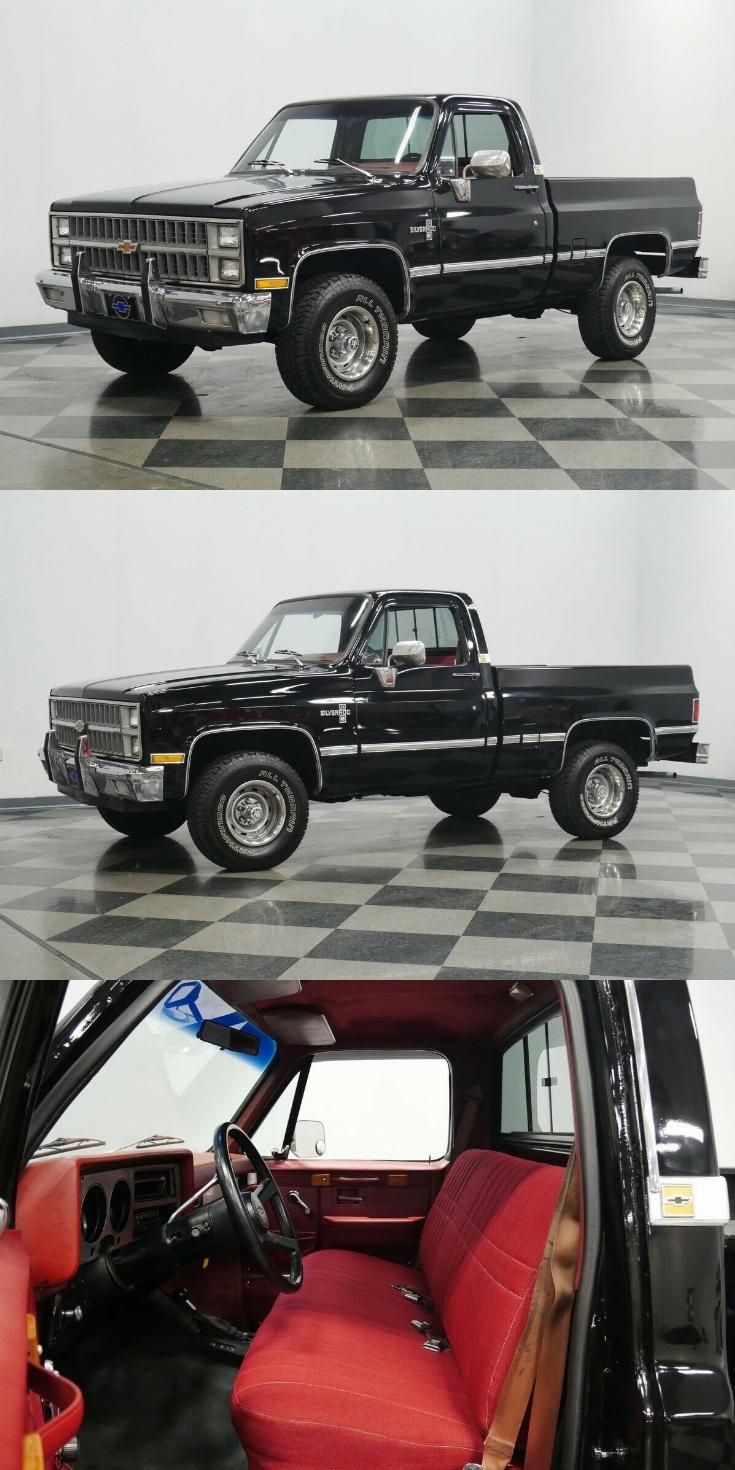 two pictures of the same black truck in different stages of being restored, and then painted red