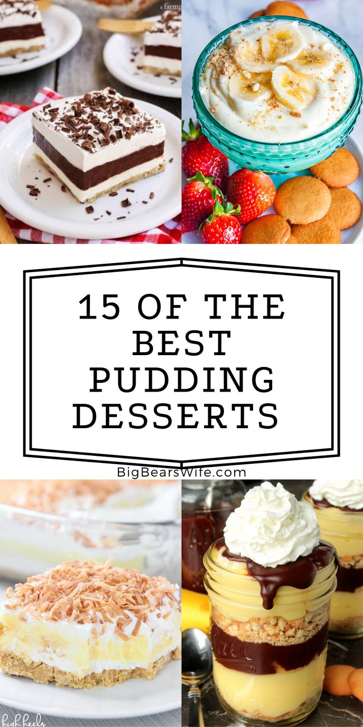 desserts with the words 15 of the best puddinging desserts on top and below