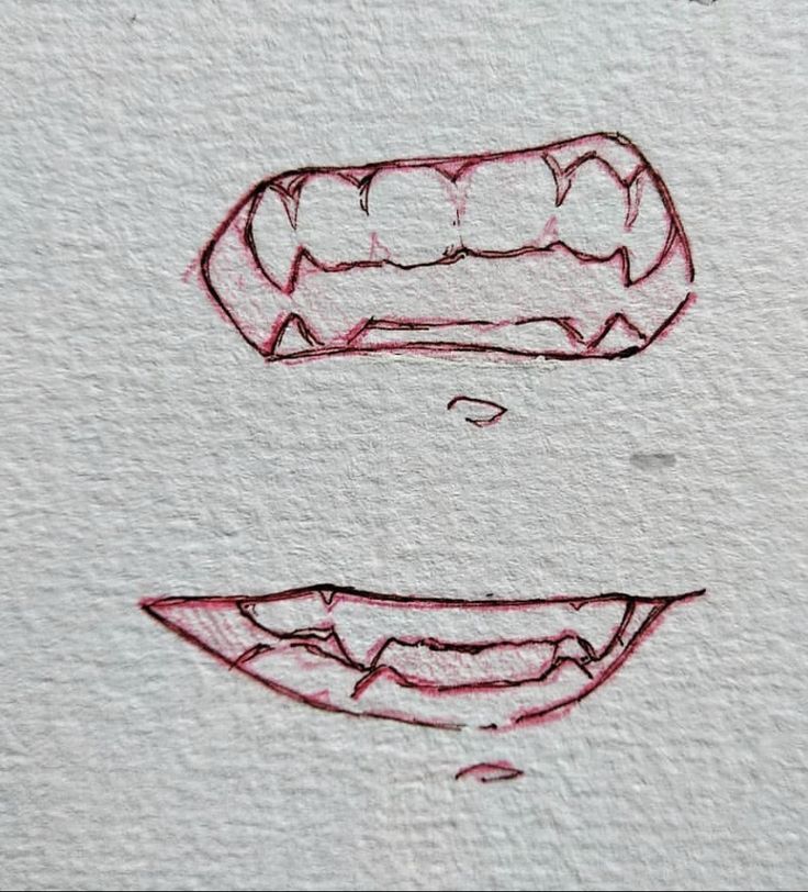 two drawings of mouths with red ink on white paper