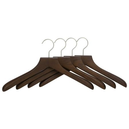 four wooden hangers on a white background