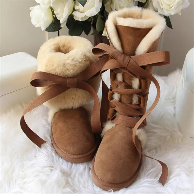 Stay warm and stylish this winter with our High Snow Boots Fur Wool Women's Winter Boots! With a - Golden Atelier Beige Flat Heel Lace-up Boots For Winter, Ugg Style Boots, Boots For Winter, Doc Martens Boots, Vegan Boots, Fur Shoes, Sheepskin Boots, Shearling Boots, Wool Winter