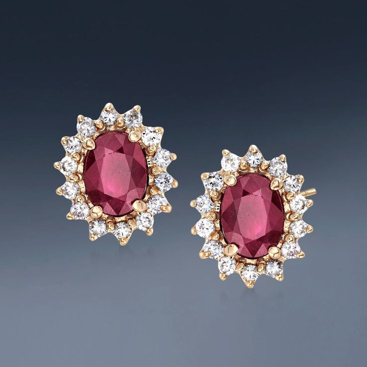 Free shipping and easy returns on Ross-Simons Burmese Ruby And . Diamond Stud Earrings In 14kt Yellow Gold . A top-rated jeweler since 1952, Ross-Simons travels the world to find h Ruby Stud Earrings, Burmese Ruby, Ruby Earrings Studs, Ruby Birthstone, July Birthday, Ruby Earrings, Gold Earrings Designs, Diamond Stud Earrings, Ruby Diamond