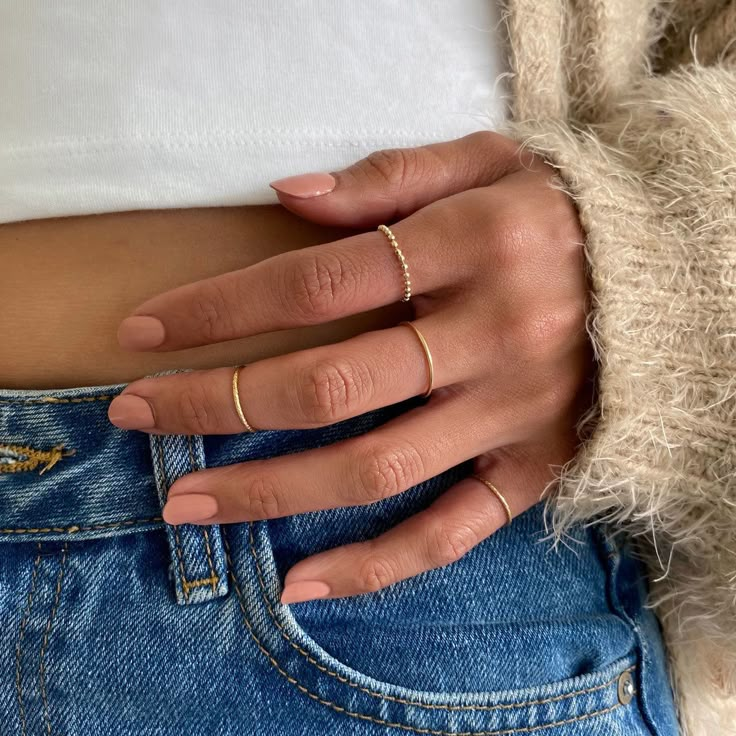 Simple Ring Stack Both Hands, Minimalist Ring Stack, Minimal Ring Stack, Curated Rings, Minimalist Rings Stacking, Stacked Rings Aesthetic, Dainty Ring Stack, Minimalist Gold Rings, Amyo Jewelry