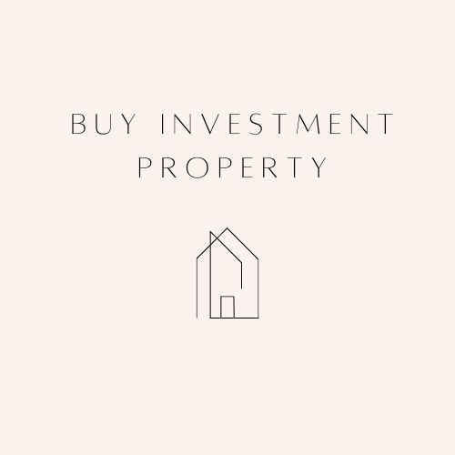 a house with the words buy investment property written in black and white on top of it