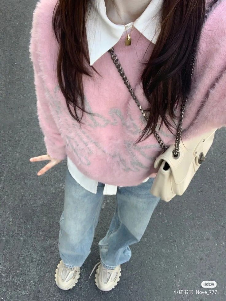 ⿻ casual outfit inspo ; jeans ; pink aesthetic ; collar ༊*·˚ 『credits linked』 Pink Jeans Outfit, Pink Cardigan Outfit, Outfit Korean Style, Outfit Inspo Casual, Winter Outfit Inspiration, Korean Outfits, Casual Style Outfits, Style Outfits, Winter Outfit