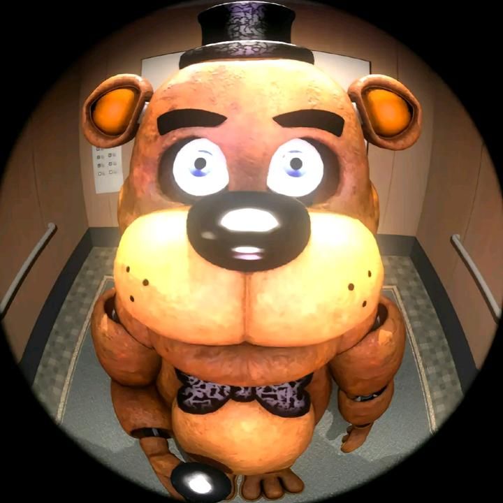 a cartoon bear with big eyes and a bow tie standing in front of a mirror