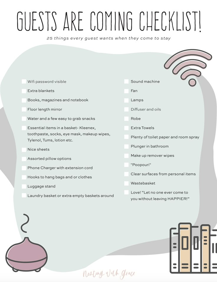 a checklist with the words guest are coming