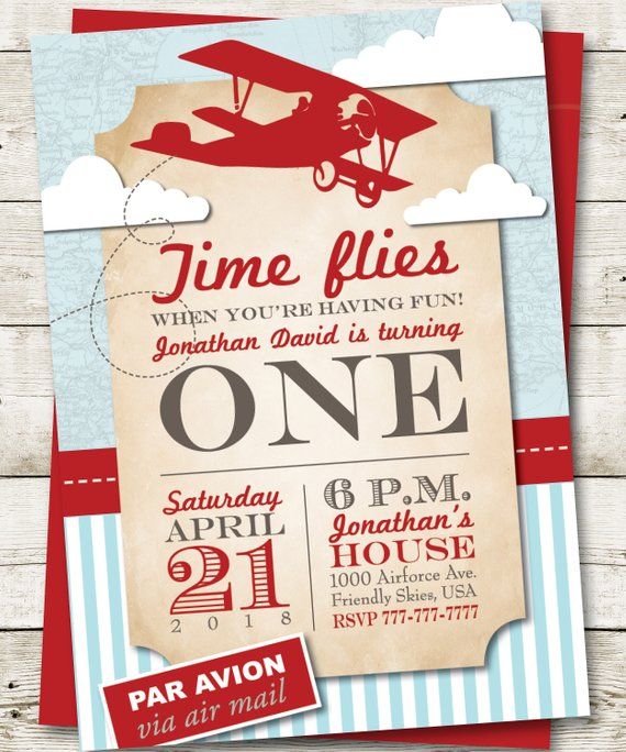 an old fashioned airplane birthday party card with the words time flies written in red on it