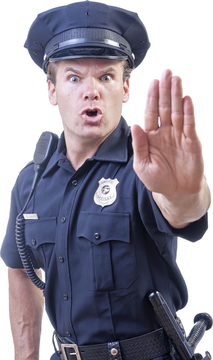 a police officer making a stop sign with his hand