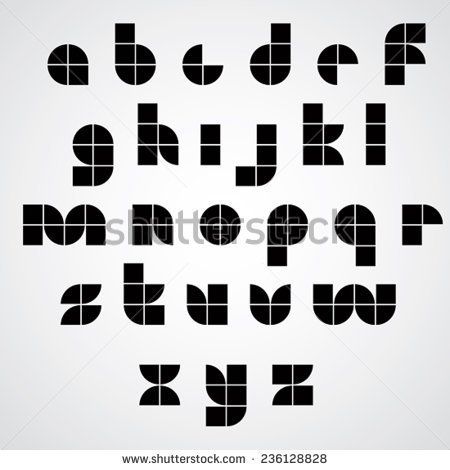 an alphabet made up of squares and rectangles in black on a white background