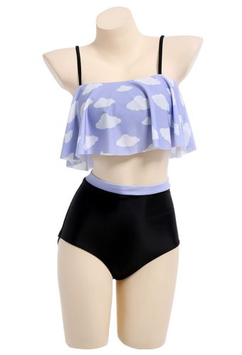 Pastel Haze Gothic Soft Girl Cloud Print Ruffled High Waist Two-Piece Swimsuit Gothic Swimsuit, Swag Clothes, Cloud Print, Swimsuit Trends, Swimsuits Outfits, Pastel Print, Purple Outfits, Gothic Clothing, Cute Swimsuits