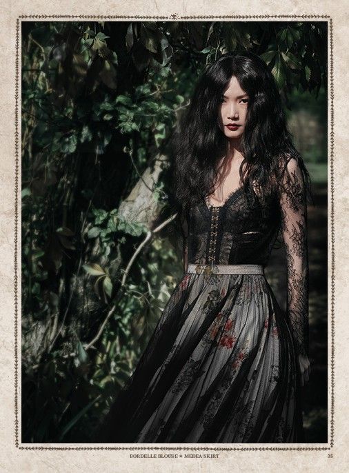 Lena Hoschek | Bordelle Blouse and Medea Skirt | Season of the Witch Collection Whimsigothic Black Dress, Asian Witch Art, Asian Witch Aesthetic, Witch Grunge Aesthetic, Dark Boho Fashion, Alternative Women, Witch Woman, Dark Beauty Fashion, Witchy Outfits