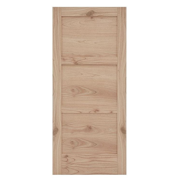 an unfinished wooden door with no glass on the front and side panels, in light wood