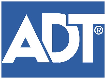 the adt logo on a blue background