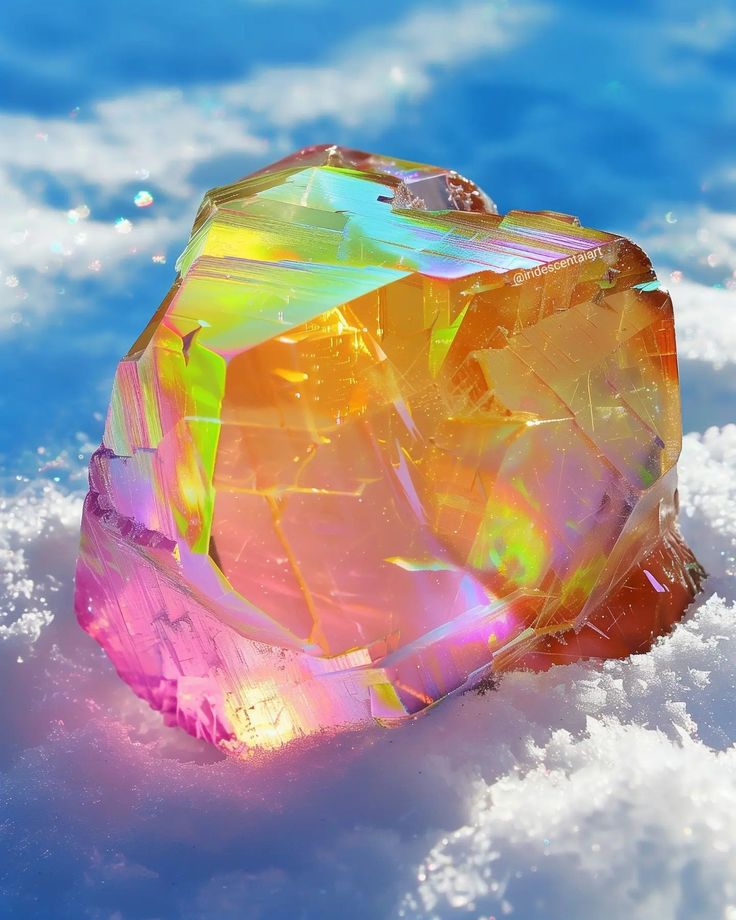 a colorful diamond sitting in the snow