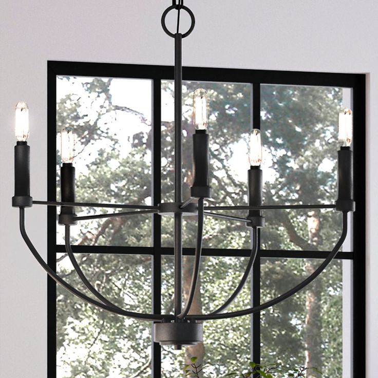 A unique UHP3976 Modern Farmhouse Chandelier 20''H x 22.375''W, Midnight Black Finish from the Armidale Collection by Urban Ambiance hanging in front of Luxury Modern Farmhouse, Candle Box Design, Classic Interior Decor, Modern Provincial, Spanish Interior, Modern Farmhouse Chandelier, Antique Candle Sticks, Indoor Chandelier, Transitional Chandeliers