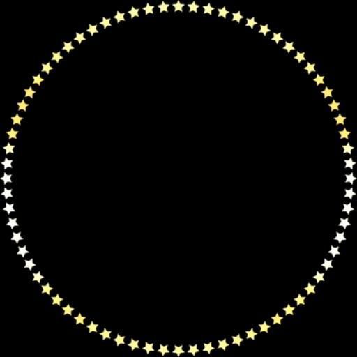 a circular frame with gold stars on a black background