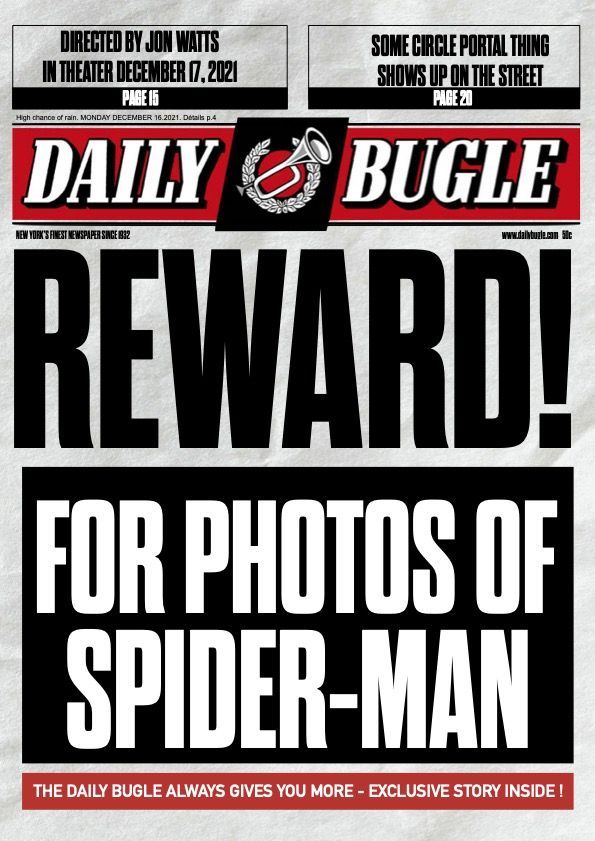 the daily bugle reward for photos of spider - man is on display in this newspaper