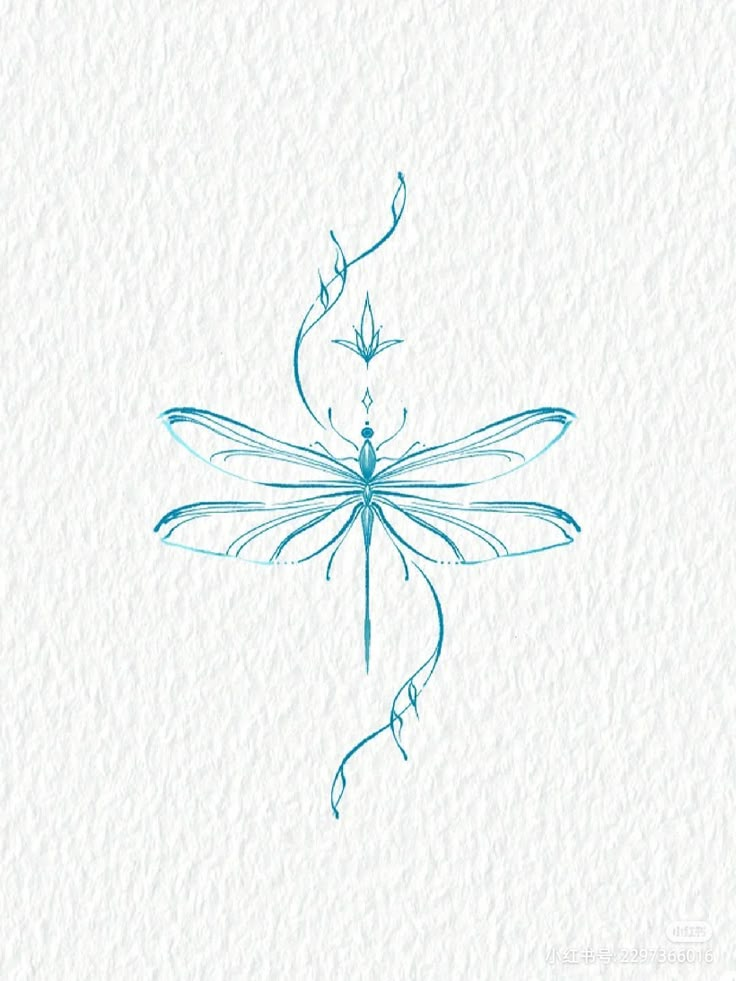 a drawing of a blue dragonfly sitting on top of a white paper background with the word