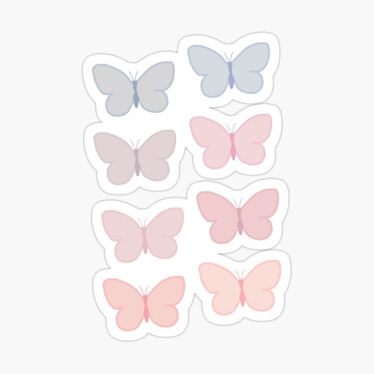 six pink and blue butterfly stickers on a white background with the words, butterflies