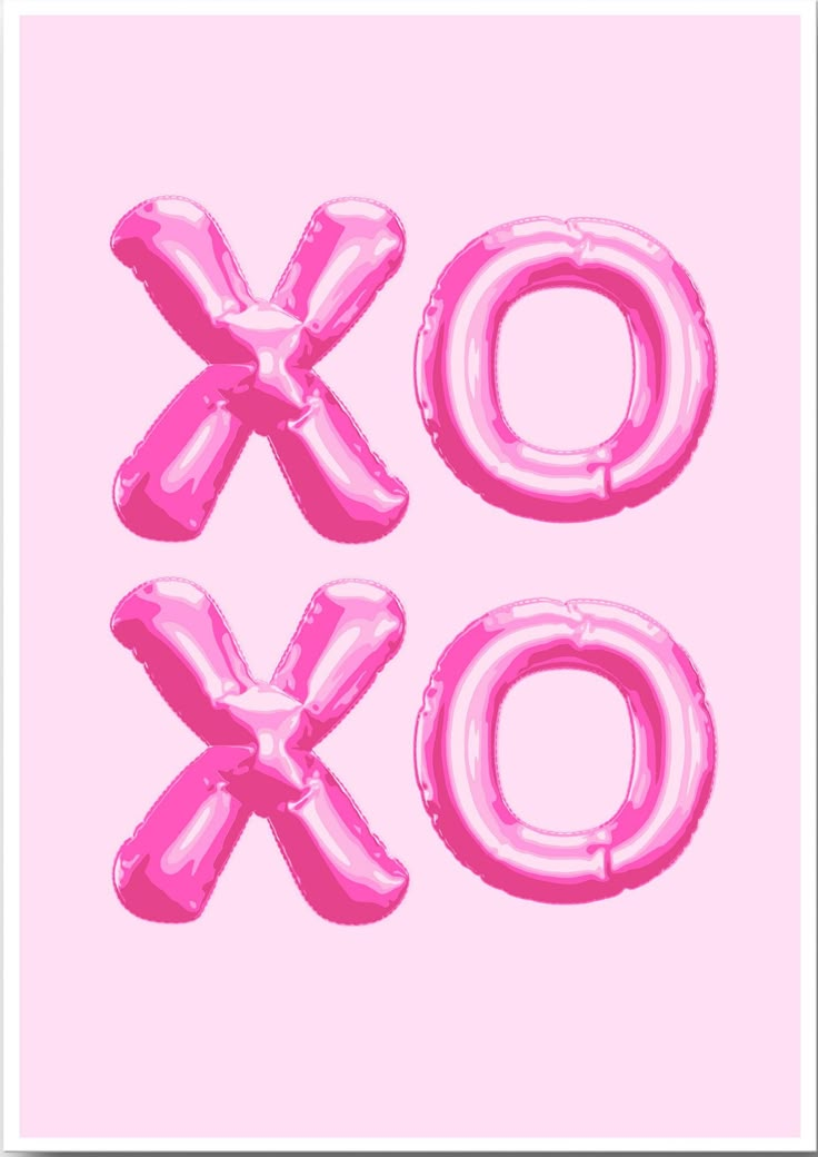 the letter xo is made out of shiny pink foil balloon type helium letters on a light pink background