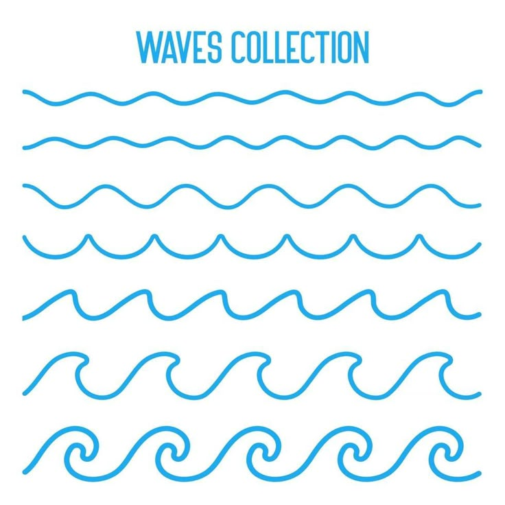 waves collection in blue and white on a white background with the words wave collection written below it