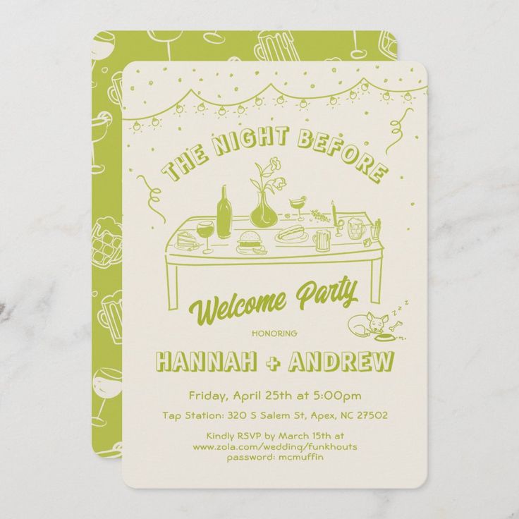 a green and white dinner party card