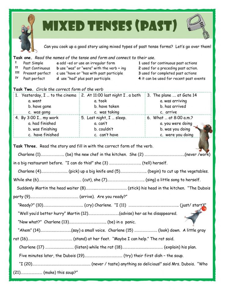 the worksheet for mixed tenses past