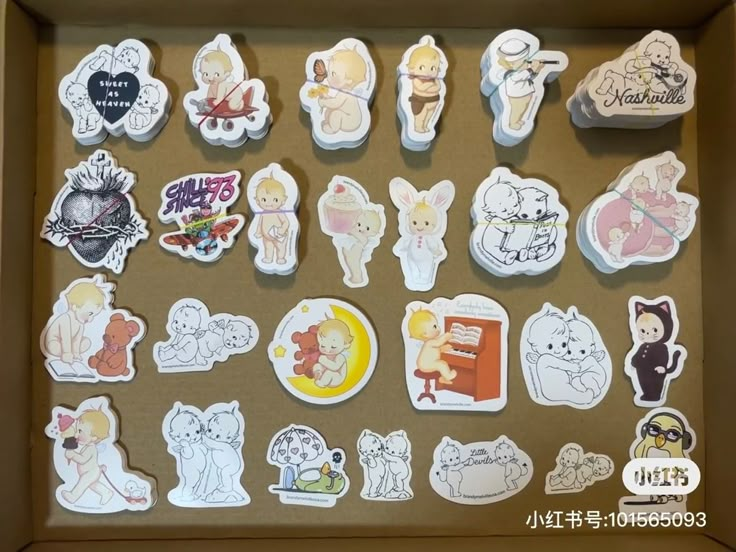 a box filled with lots of different types of stickers