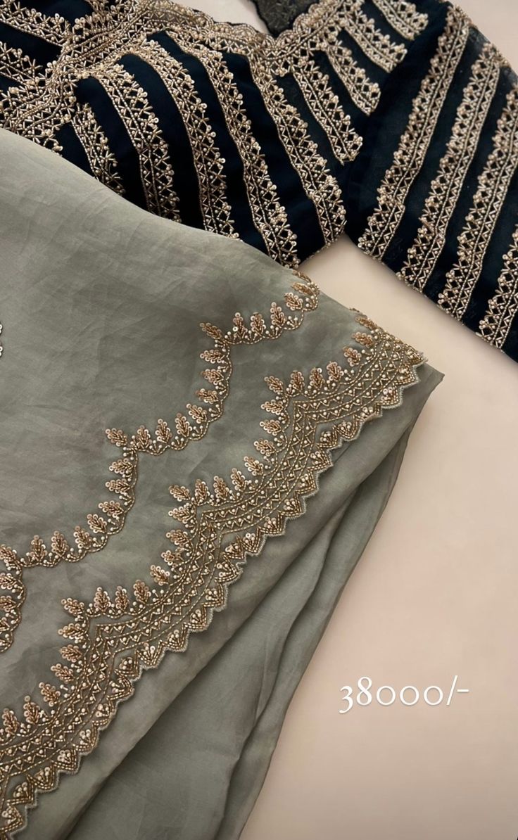 Zardosi Embroidery Dupatta, Handwork Embroidery Design Saree, Khatli Work Saree Design, Embroidery Dupatta Designs Ideas, Handwork Duppata Design, Hand Work Border Design, Dupatta Designs Ideas Hand Work, Zardozi Embroidery Designs Border, Couture Embroidery Designs