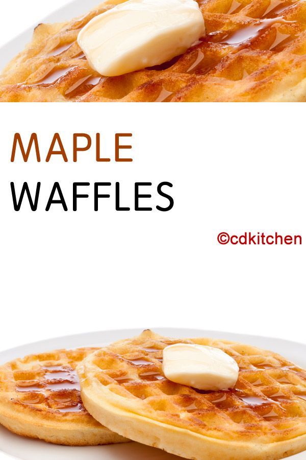 two waffles with butter on top and maple syrup on the bottom are shown