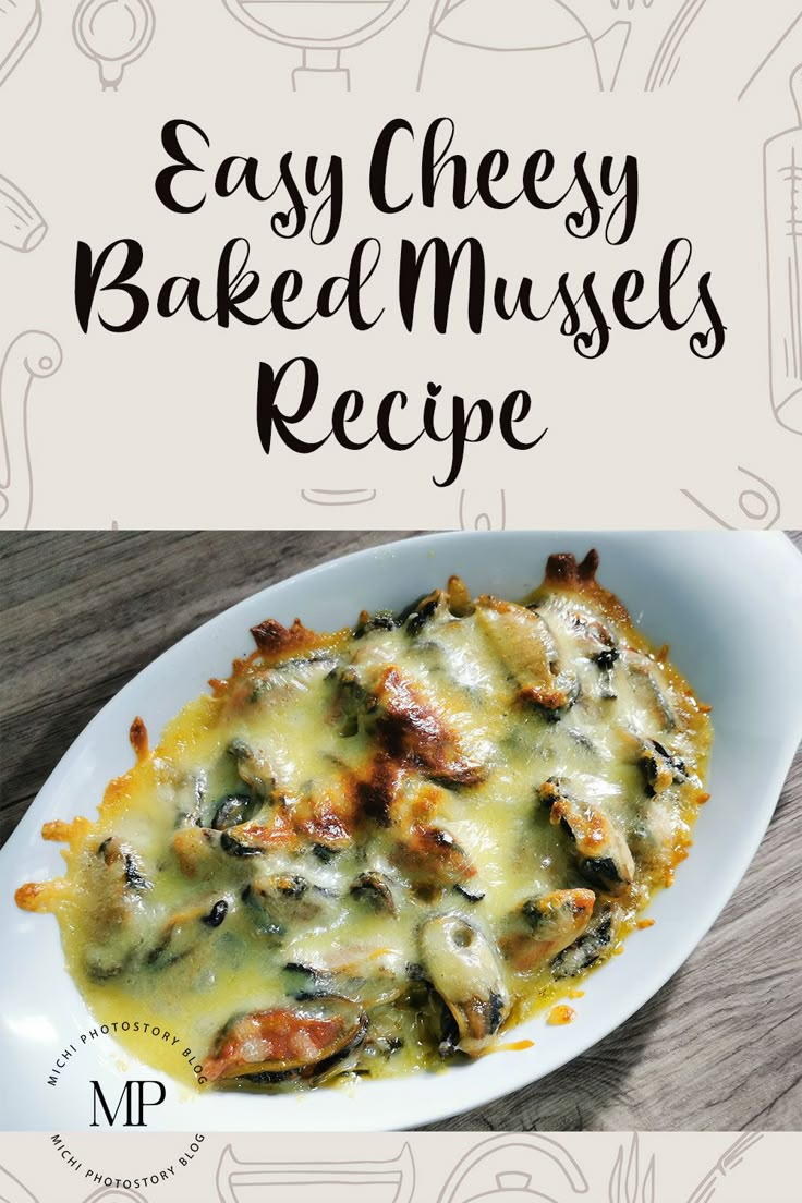 an easy baked mussels recipe on a white plate