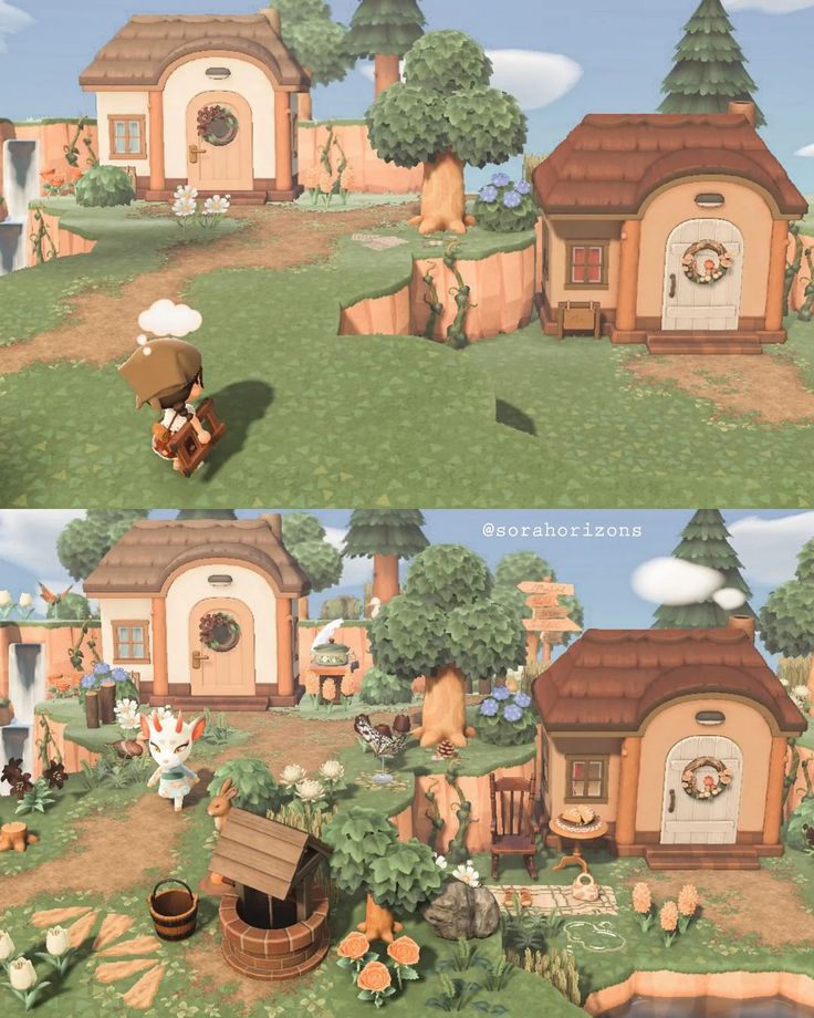 two pictures of different houses in the same area