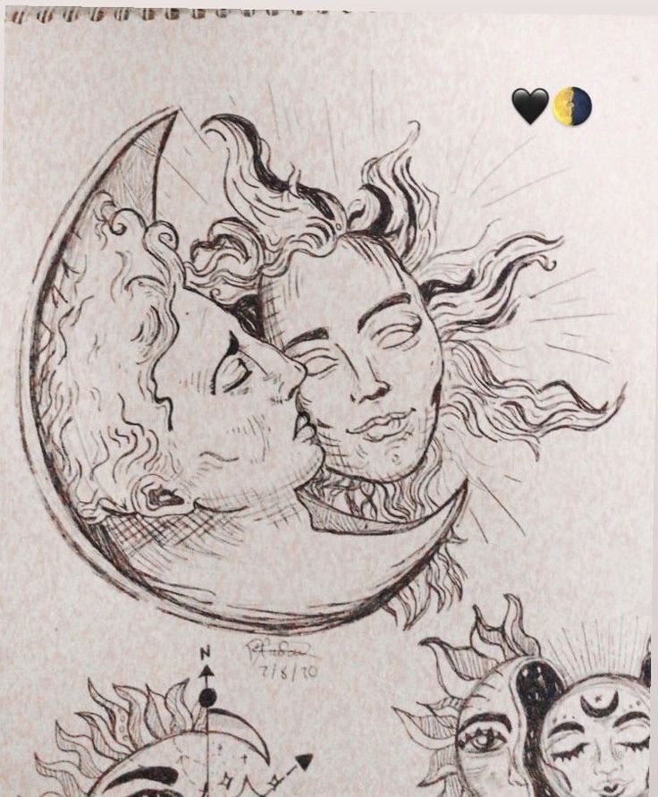 the sun and moon are depicted in this drawing