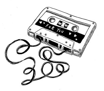 a drawing of an old school cassette with the words for you written on it and two pairs of scissors next to it