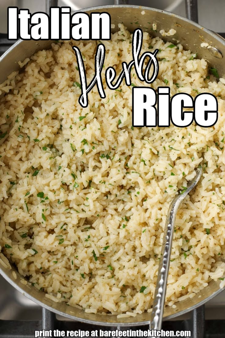 a pan filled with rice on top of a stove