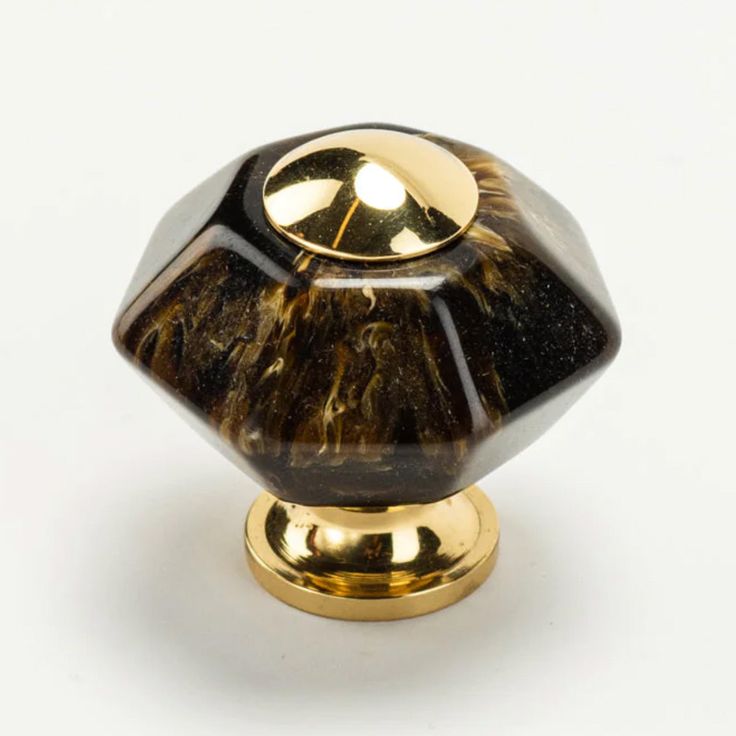 a black and gold knob on a white background