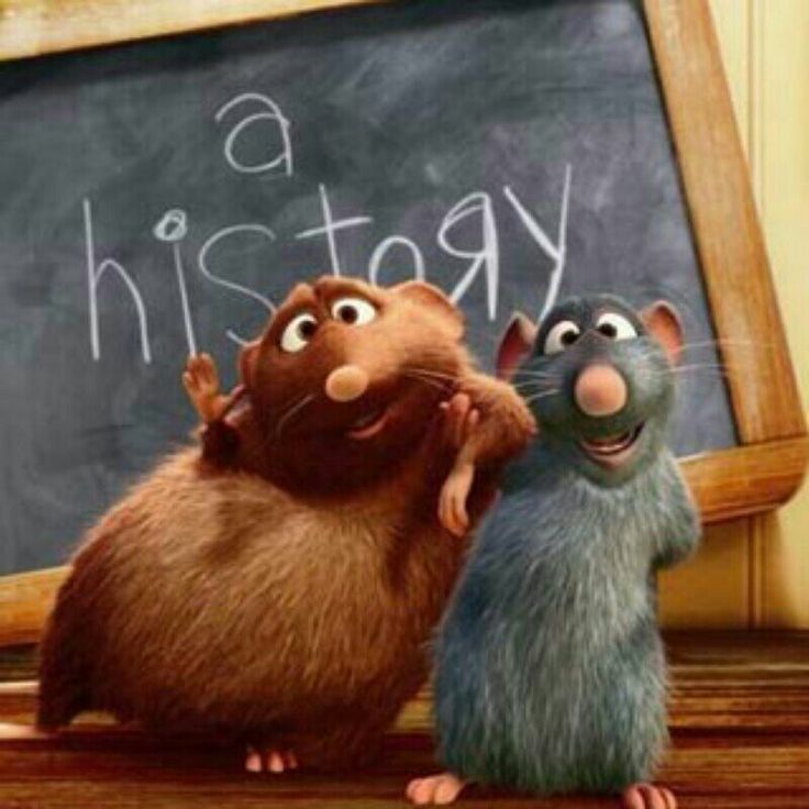 two cartoon mice standing in front of a chalkboard with the words history written on it