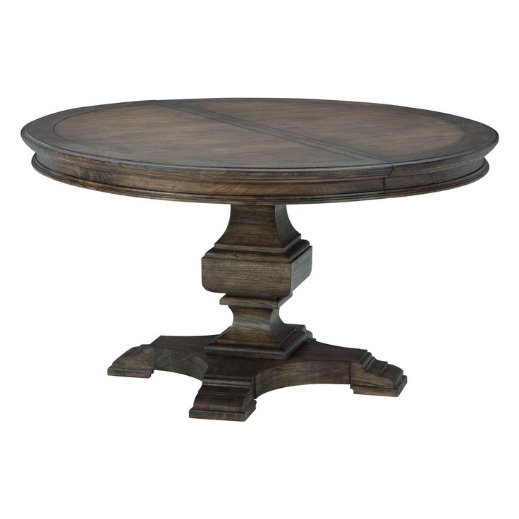 a round wooden table with two legs