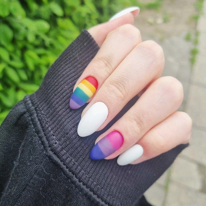 Pride Nails Designs Simple Short, Bisexual Nail Designs, Short Pride Nail, Pride Nails Bisexual, Bisexual Flag Nails, Lgbtq Nail Designs, Bisexual Nails Acrylic, Bi Nail Ideas, Pride Short Nails