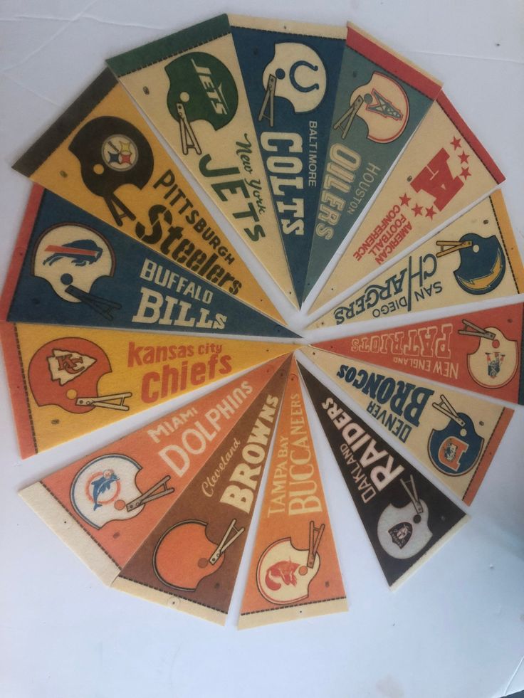 an assortment of vintage football stickers arranged in a circle