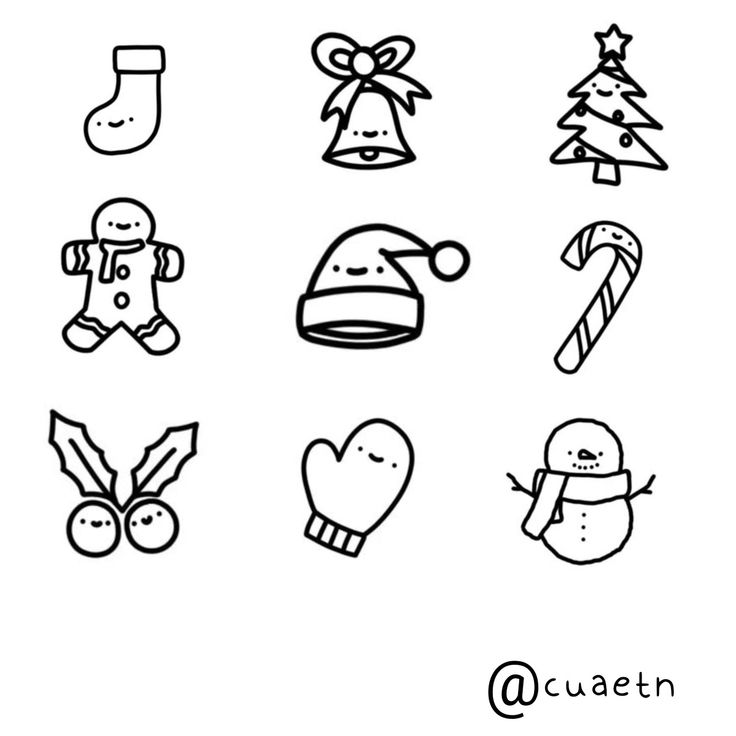 black and white christmas icons on a white background