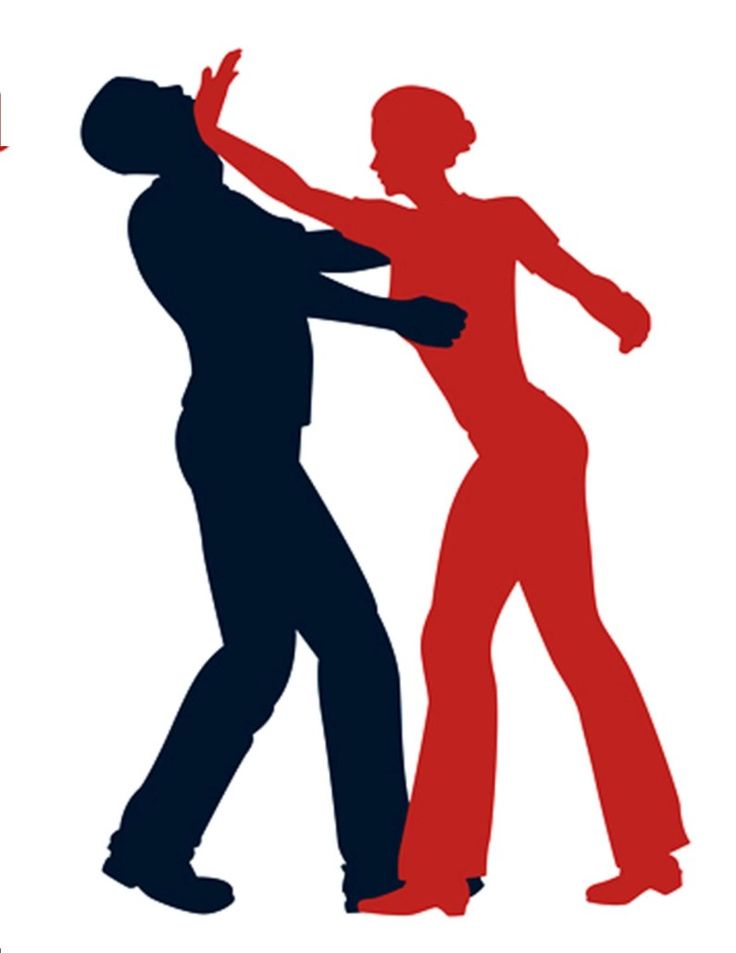 an image of two people dancing in the same color and black and red silhouettes