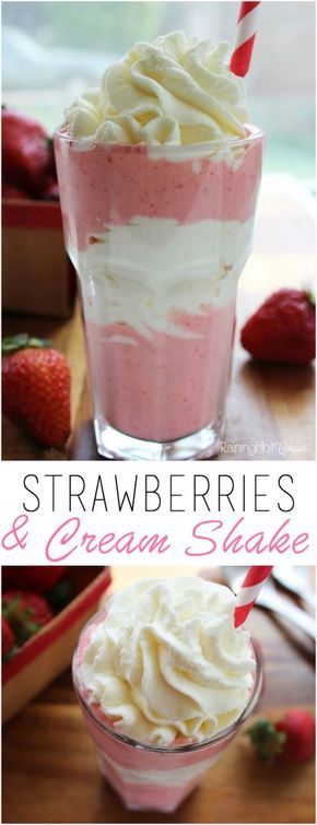 strawberries and cream shake in small glasses