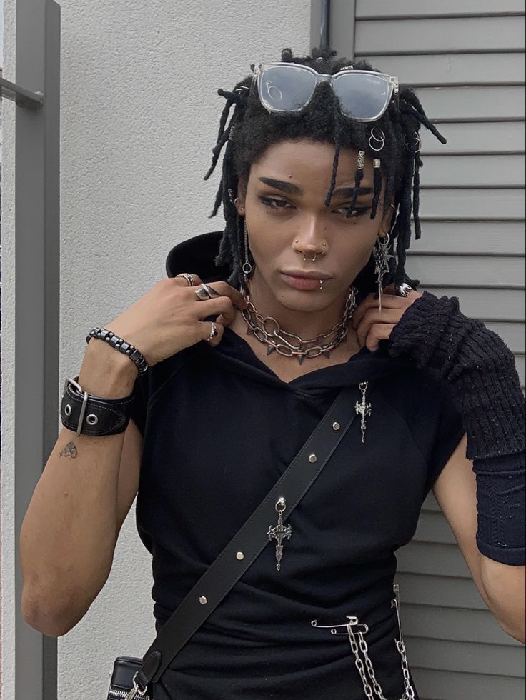 Black Hair Styles For Men, Alt Male Model, Men’s Hair Inspiration, Adronymous People, Long Black Hairstyles For Men, Alt Male Faceclaims, Punk Black Hairstyle, Unique Black Hairstyles Men, Black Men With Straight Hair