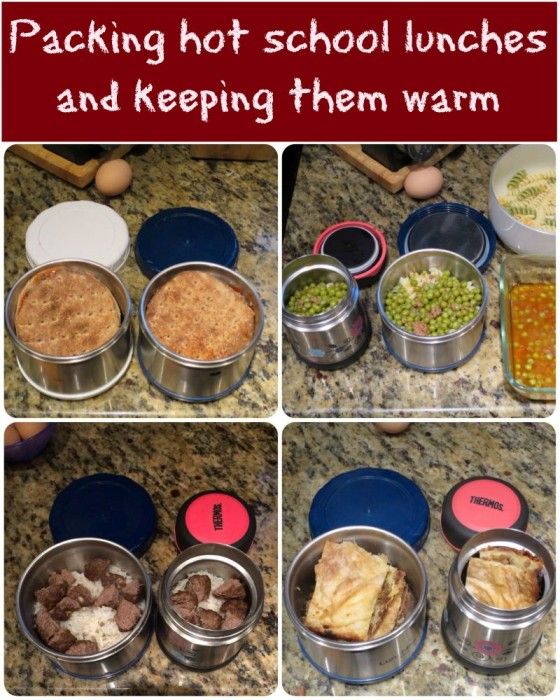 the process of making school lunches and keeping them warm in their containers is shown