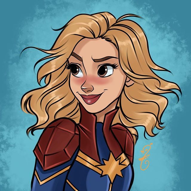 a drawing of captain marvel with blonde hair