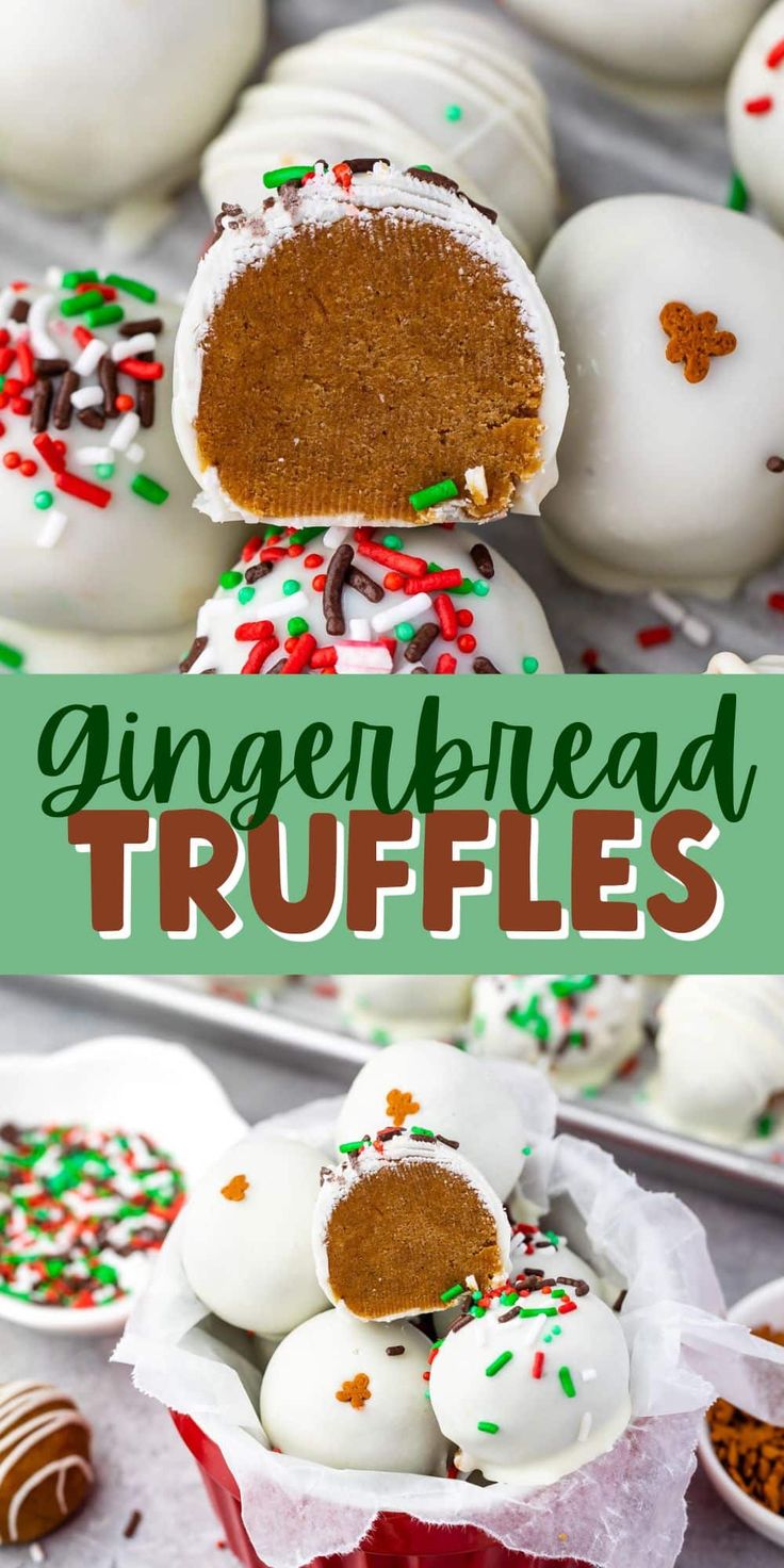 gingerbread truffles with white frosting and sprinkles