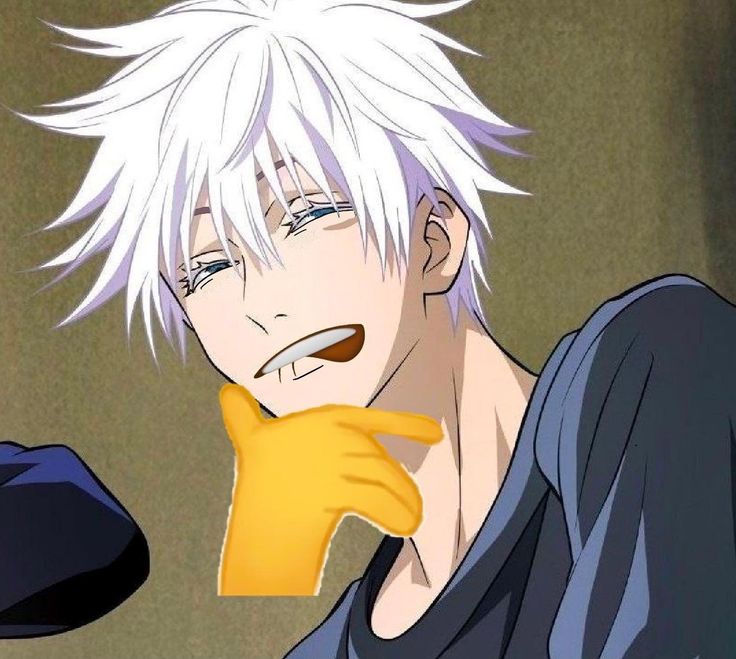 an anime character with white hair and blue eyes, holding a banana in his hand