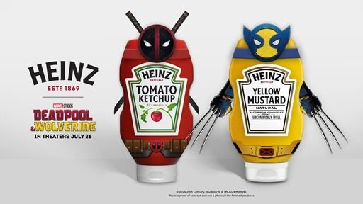 an advertisement for heinz's ketchup with deadpool and spider - man